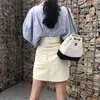 Summer Women's Leather Skirt Pu Black White High Waist Short Asymmetric Woman Mini s Female Clothes 210619