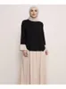 Ethnic Clothing Two-Tone Topped Neck Maxi Dress Hijab 2022 Boy Summer Cotton Long Sleeve Dresses Women's Elegant Fashion