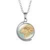 Terra Mapa do mundo Necklace Tempo Gema Dupla Face Vidro Cabochão Cabochão Pingente Colares Mulheres Crianças Camisola Cadeia De Moda Jóias Will e Sandy