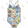 Fashion Flowers Swimwear Hipster High Quality Girl's Designer One-pieces Swimsuits Outdoor Kids Luxury Fabric Children Wear P228f