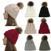 Kvinnor Vinter Leopard Stickad Hat Pom Pom Ball Beanies Plaid Warm Wool Stickning Cap Solid Färg Julfest Hattar RRA4411