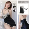 Women's Sleepwear Summer Female Sexy Lingerie Deep V Satin Stitching Lace Side Slit Nightdress Home Service Suit