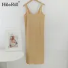 Solid V Neck Spaghetti Strap Dress Women Backless Knitted Midi Straight Base Casual es Vestito Da Donna 210508