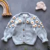 Herfst winter baby meisjes gebreide vest geboren truien jas kind bloem geborduurde wollen jas kinderen kleding tops jas 211106