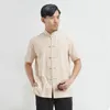 Chemises décontractées pour hommes à manches courtes 100% coton vêtements traditionnels chinois Tang costume haut Tai Chi uniforme été chemise Blouse pour hommes