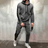 2 stück Sets Trainingsanzug Männer Marke Herbst Winter Mit Kapuze Sweatshirt + Kordelzug Hosen Männlichen Streifen Patchwork Hoodies Y0831