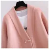 H.SA Arrivals Women Long Sweater Cardigans Loose V neck Oversized Jacket Pearl Button Spring Knit Coat Pink Korean Tops 210417