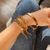 Luxury Designer Bangle Punk Hip-hop Charm Bracelet Three Chain Women Multi-element Geometric Cuban Bracelets Set