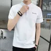Browon Lato T Shirt Mężczyźni Krótki Rękaw List Haft Casual Tee Top Solid Color Turn-Down Collar Slim Fit Daily Men Odzież H1218