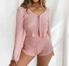 Повседневный тонкий свитер 2 части наборы женщин сексуальный розовый с длинным рукавом V-образным вырезом молнии кардиган топы + тонкие шорты осень зима леди наряда 210522