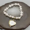 5 pcs/lot Conception Perle D'eau Douce Bracelet Coeur Forme Cz/émail Composant Bijoux En Gros Lien Chaîne Inte22