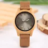 Gift Quartz Nature Wood Watch for Women Girls Fashion Creative Woman's Bamboo Watches Genuine Leather Strap Wristwatches