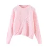 Moda Outono Mulheres Rosa Engrossada Thulsed Pullovers Fall Senhoras Senhoras Soltos Suéter Casuais O-pescoço de Jumper Sweater 210508