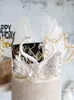 ロマンチックなゴールドシルバークラウンスワン華やかなお誕生日おめでとうございますケーキのトッパードレスフェザーガーゼウエディングケーキデコレーションパーティー用品211216
