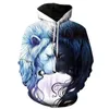 Hoodies للنساء من النوع الثقيل Kpop Flame Lion Hoodie Hodie Animal Clothing Funny Sweatshirt 3D Print Sportswear Unisex Autumn Winter Jacket