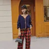 Spring Korean Sweater Women Vintage Navy Blue Cropped Collar Cardigan Knitted Outer Loose Long Sleeve Elegant Casual Tops 210417