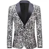 Sexig Leopard Suitjacka Man Mode Lapel One Button Luxury Dress Blazers Mens Bröllopsfestsångare Stage Costume Homme 210522