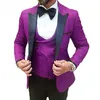 Kwiatowy Jacquard Slim Fit Men Garnitury na ślub z Czarną Peaked Lapel 3 Sztuka Niestandardowy Groom Tuxedo Man Fashion Costume z Pant X0909