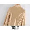 TRAF Women Chic Fashion With Buttons Side Vents Cozy Mini Dress Vintage High Neck Long Sleeve Female Dresses Vestidos 210415