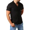 قميص الكتان الصيفي للرجال 2021 بأكمام قصيرة من اللون الصلب رفيع النحافة تناسب الوزن الخفيف تنفس القمصان غير الرسمية