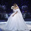 Dubai Vintage Pure White Suknie ślubne Suknie Ślubne Katedra Pociąg Crystal Beaded 2021 Vestido de Novia
