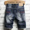 Summer color graffiti summer men's shorts splash ink five-point casual pants washed distressed denim 210806