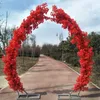 Décoration de mariage romantique porte en arc de fleurs de cerisier route plomb étagère en forme d'arches en forme de lune avec ensemble de fleurs artificielles pour fournitures de toile de fond de fête