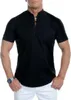 T-shirts pour hommes 2021 Summer T-shirts à manches courtes Mâle Couleur Solid Col Mandarin Slim Fit Tshirt Tops Plus Taille M-5XL1524