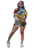 Nouveau femmes survêtements tenues d'été jogger costumes manches courtes T-shirts + shorts pantalons deux pièces ensemble grande taille 2XL ensembles de sport décontracté imprimé vêtements de sport 4737