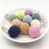 Chengkai 50 pcs 16mm rodada de tricô de algodão crochê grânulos de madeira esfera diy decoração bebê lúcio jóias colar sensorial brinquedo