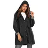 Frauen Windjacke Regenmäntel Lässige Revers Knopftaschen Langarm Mit Kapuze Windjacke Herbst Wasserdichte Outdoor Mantel Plus Größe 210507