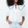 Summer Women Sweet White Blouses Shirts Tops ZA Short Sleeve Embroidery Poplin Female Vintage Street Top Clothes Blusas 210513