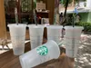 Mermaid Goddess Starbucks 24OZ / 710ml Plastic Mokken Tuimelaar Herbruikbare Duidelijke Delende Vlakke Bodem Pijler Vorm Deksel Stro Cups 10 Stks Mok 1