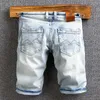 Estilo de rua americano moda homens jeans retro luz azul pintado designer rasgado denim shorts verão hip hop curto para 1l9e