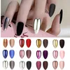 False Nails Shiny And Matte Nail 24pcs Fake Solid Color Metal Plating Reflective Long Tips For Women Prud22