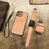 Fashion 3-teilige Set-Telefonkoffer Earphone Protector Watch Band für iPhone 15 14 Pro Max 13 12 11 x xs XR XSMAX 7 8 SE Designer PU Leder Airpod Case Watch Gurte Cover Anzug