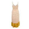 Foridol Floral Print Czeski Długa Dress Kobiety Spaghetti Pasek Nieregularne Maxi Yellow Beach Dress V Neck Cotton Summer Sukienka 210415
