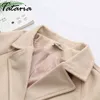 Tataria Plus Size Wool Blend Coat for Women Winter Long Coats Female Elegant Turn-down Collar Outwear Jacket Loose Warm 210514