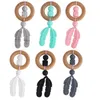 baby Pacifier Holders DIY feather infant Teether Rings Wooden Bead Newborn Silicone teethers Babies Chew Toys Teething silicone Teether D243