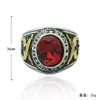 Bague en acier titane de l'armée américaine, Zircon rouge, bague rétro pour hommes de haute qualité