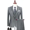 Casual Striped Suit Män Koreansk Grå Business Wedding Slim Fit Mens Passar Kostym Homme 3 Piece Plus Storlek 5XL Blazers Mäns