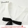 Yitimuceng Bow Lace Up Blus Kvinnor Lantern Sleeve Knapptröjor Straight White Spring Korean Fashion Tenn-down Collar Toppar 210601