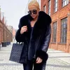 Winter Real Fur Coats Naturalne Kobiety Wysokiej Jakości Oryginalna Skórzana Kurtka Z Dużym Futro Kołnierz Luksusowy Płaszcze 211018