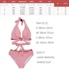 Sexig rosa hög midja push up bikini bandage baddräkt kvinnor tassle swimwear beach wear swim baddräkt 210702