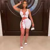 Summer Sexy Shorts Completi 2 pezzi Set Donna Lace Up Scava fuori Crop Top Bandage Bodycon Bottoms Casual Club Streetwear 210517