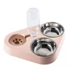 Cat Bowls Feeder Hundeschalenfuttermittel mit Wasserflasche Automatisch trinken Haustier Futter Edelstahl Doppel 3