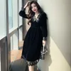 Balck Vintage Dres Långärmad Midi Elegant Velvet Party Kvinna Hög midja Koreansk Kläder Vår Gothic 210604