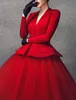 Red Ball Gown Elegant Vintage Quinceanera Prom Dress V Neck Long Sleeve Knee Length Tulle Evening Formal Gown Vestidos De Fiesta r4995457