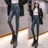 Style Autumn and Winter Pu Leather Leggings Black PU Pants Solid Color Plus Velvet High Waist Pencil 11688 210427