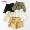 Tangada femmes élégant solide taille haute Shorts avec ceinture poches femme rétro basique décontracté pantalons YU24 210719